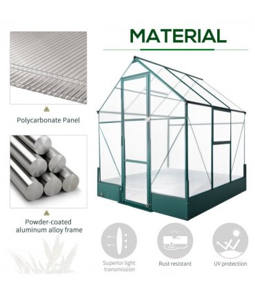 Outsunny Walk-in Greenhouse Garden Polycarbonate Aluminium w/ Smart Window 6x6ft — Size: 190cm x 190cm x 220cm