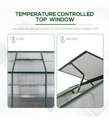 Outsunny Walk-in Greenhouse Garden Polycarbonate Aluminium w/ Smart Window 6x6ft — Size: 190cm x 190cm x 220cm