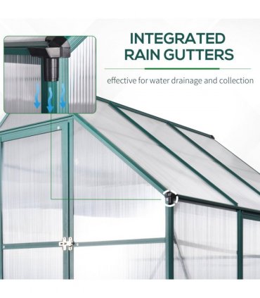 Outsunny Walk-in Greenhouse Garden Polycarbonate Aluminium w/ Smart Window 6x6ft — Size: 190cm x 190cm x 220cm