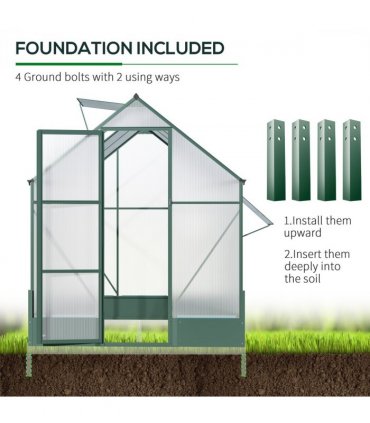 Outsunny Walk-in Greenhouse Garden Polycarbonate Aluminium w/ Smart Window 6x6ft — Size: 190cm x 190cm x 220cm