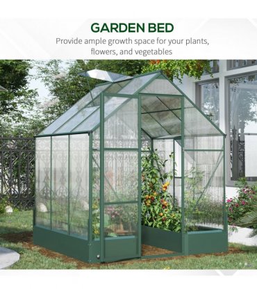 Outsunny Walk-in Greenhouse Garden Polycarbonate Aluminium w/ Smart Window 6x6ft — Size: 190cm x 190cm x 220cm