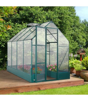 Outsunny Walk-in Greenhouse Garden Polycarbonate Aluminium w/ Smart Window 6x8ft — Size: 250cm x 190cm x 219cm