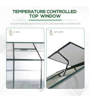 Outsunny Walk-in Greenhouse Garden Polycarbonate Aluminium w/ Smart Window 6x8ft — Size: 250cm x 190cm x 219cm