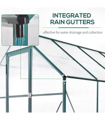 Outsunny Walk-in Greenhouse Garden Polycarbonate Aluminium w/ Smart Window 6x8ft — Size: 250cm x 190cm x 219cm