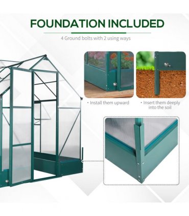Outsunny Walk-in Greenhouse Garden Polycarbonate Aluminium w/ Smart Window 6x8ft — Size: 250cm x 190cm x 219cm
