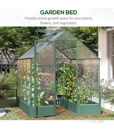 Outsunny Walk-in Greenhouse Garden Polycarbonate Aluminium w/ Smart Window 6x8ft — Size: 250cm x 190cm x 219cm