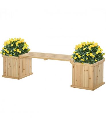 Outsunny Wooden Garden Planter & Bench Combination Garden Raised Bed Natural