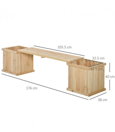 Outsunny Wooden Garden Planter & Bench Combination Garden Raised Bed Natural