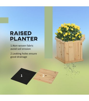 Outsunny Wooden Garden Planter & Bench Combination Garden Raised Bed Natural