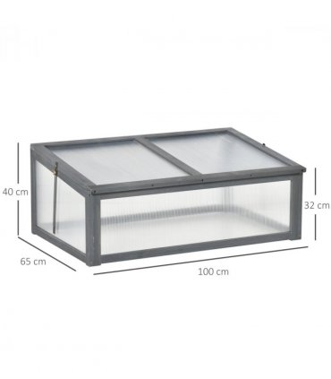 Square Wooden Outdoor Greenhouse for Plants PC Board 100 x 65 x 40cm — Colour: Grey