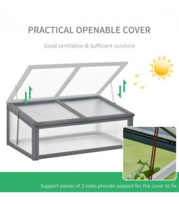 Square Wooden Outdoor Greenhouse for Plants PC Board 100 x 65 x 40cm — Colour: Grey