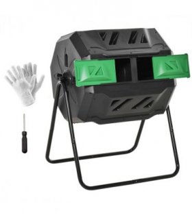 160L Outdoor Tumbling Compost Bin w/ Dual Chamber, Sliding Doors, Black