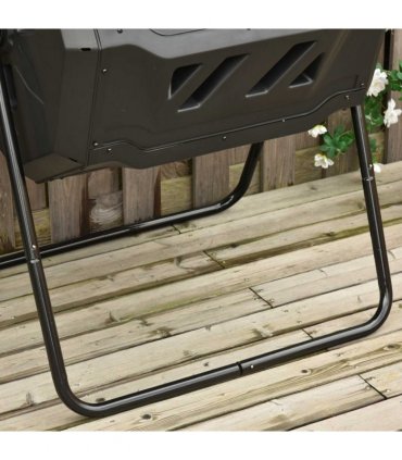 160L Outdoor Tumbling Compost Bin w/ Dual Chamber, Sliding Doors, Black