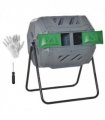 160L Outdoor Tumbling Compost Bin w/ Dual Chamber, Sliding Doors, Grey