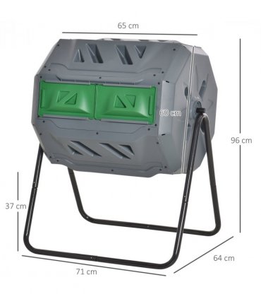 160L Outdoor Tumbling Compost Bin w/ Dual Chamber, Sliding Doors, Grey