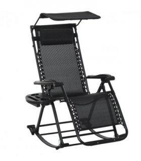 Folding Recliner Chair Outdoor Lounge Rocker Zero-Gravity Seat - Black — Colour: Black I