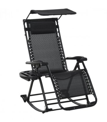 Folding Recliner Chair Outdoor Lounge Rocker Zero-Gravity Seat - Black — Colour: Black I