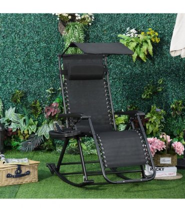 Folding Recliner Chair Outdoor Lounge Rocker Zero-Gravity Seat - Black — Colour: Black I