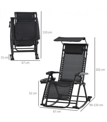 Folding Recliner Chair Outdoor Lounge Rocker Zero-Gravity Seat - Black — Colour: Black I