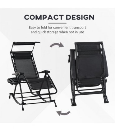 Folding Recliner Chair Outdoor Lounge Rocker Zero-Gravity Seat - Black — Colour: Black I