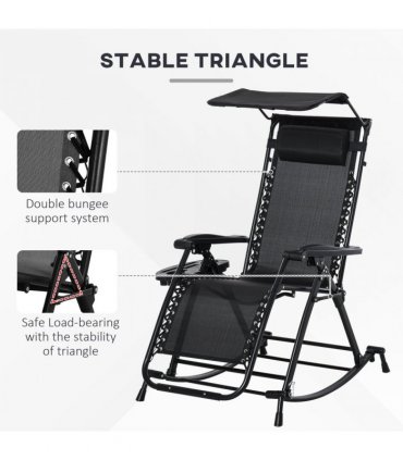 Folding Recliner Chair Outdoor Lounge Rocker Zero-Gravity Seat - Black — Colour: Black I