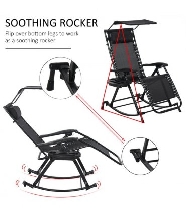 Folding Recliner Chair Outdoor Lounge Rocker Zero-Gravity Seat - Black — Colour: Black I