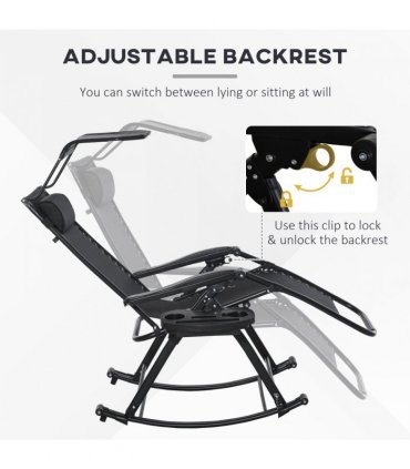 Folding Recliner Chair Outdoor Lounge Rocker Zero-Gravity Seat - Black — Colour: Black I