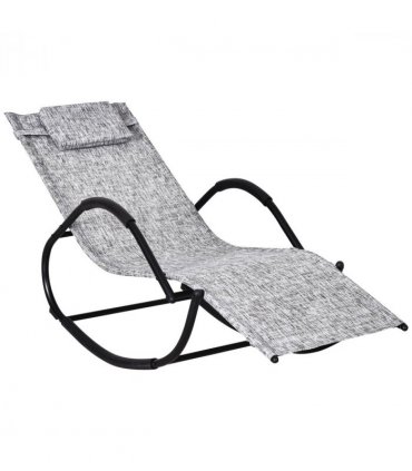 Steel Frame Zero Gravity Rocking Lounge Chair w/ Pillow Grey