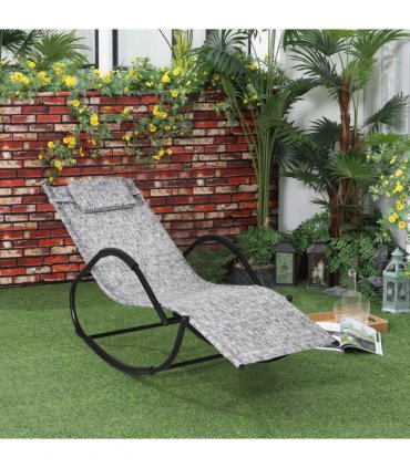 Steel Frame Zero Gravity Rocking Lounge Chair w/ Pillow Grey
