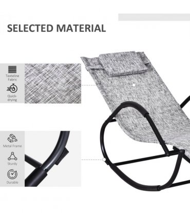 Steel Frame Zero Gravity Rocking Lounge Chair w/ Pillow Grey