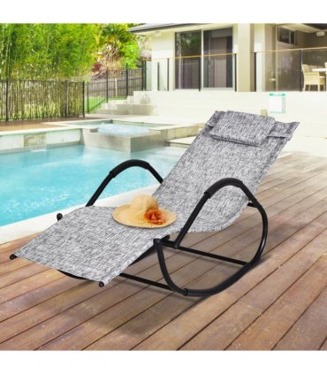 Steel Frame Zero Gravity Rocking Lounge Chair w/ Pillow Grey