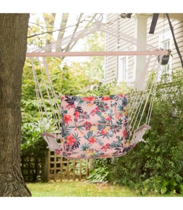 100x106cm Hanging Hammock Chair Stripe Flowers Pattern — Colour: Floral
