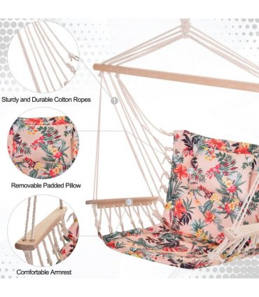 100x106cm Hanging Hammock Chair Stripe Flowers Pattern — Colour: Floral