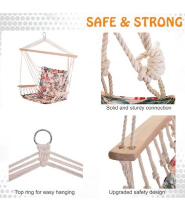 100x106cm Hanging Hammock Chair Stripe Flowers Pattern — Colour: Floral