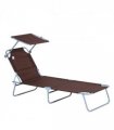 Garden Folding Chair Sun Lounger Bed Outdoor Recliner Seat w/ Sunshade — Colour: Brown