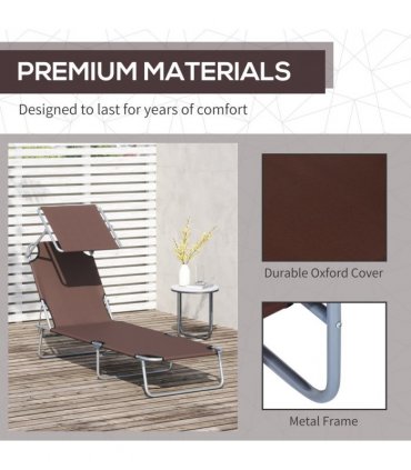 Garden Folding Chair Sun Lounger Bed Outdoor Recliner Seat w/ Sunshade — Colour: Brown