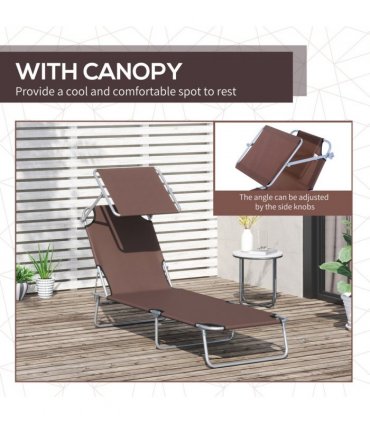 Garden Folding Chair Sun Lounger Bed Outdoor Recliner Seat w/ Sunshade — Colour: Brown