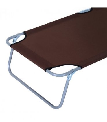 Garden Folding Chair Sun Lounger Bed Outdoor Recliner Seat w/ Sunshade — Colour: Brown