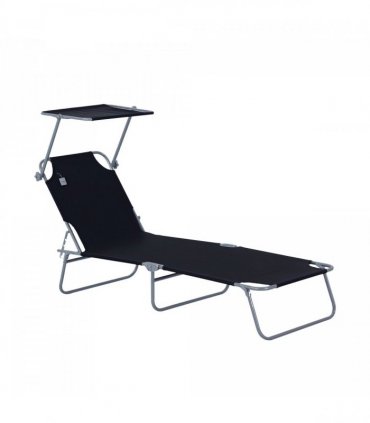 Folding Chair Sun Lounger w/ Canopy Sunshade Garden Recliner Hammock — Colour: Black