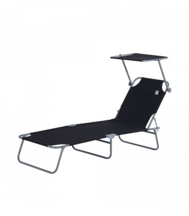 Folding Chair Sun Lounger w/ Canopy Sunshade Garden Recliner Hammock — Colour: Black