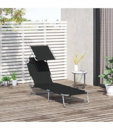 Folding Chair Sun Lounger w/ Canopy Sunshade Garden Recliner Hammock — Colour: Black