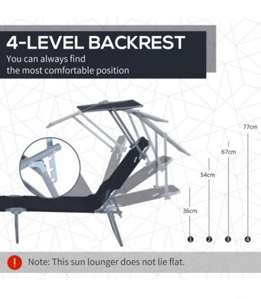 Folding Chair Sun Lounger w/ Canopy Sunshade Garden Recliner Hammock — Colour: Black