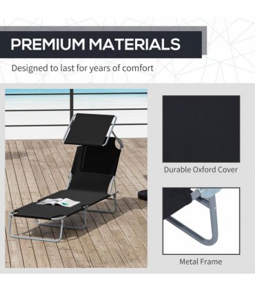 Folding Chair Sun Lounger w/ Canopy Sunshade Garden Recliner Hammock — Colour: Black