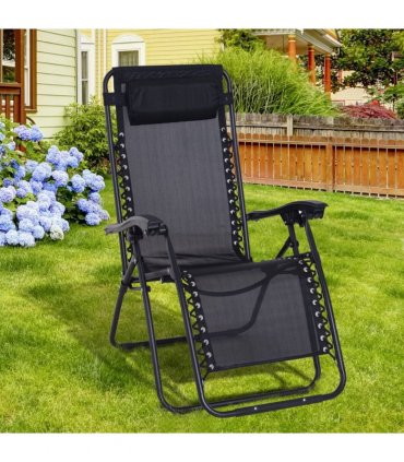Zero Gravity Chair Adjustable Patio Lounge Chair Recling Seat Outdoor Patio — Colour: Black