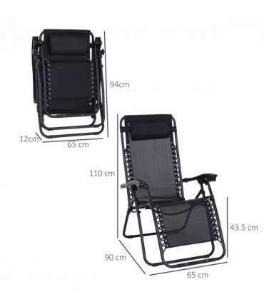 Zero Gravity Chair Adjustable Patio Lounge Chair Recling Seat Outdoor Patio — Colour: Black