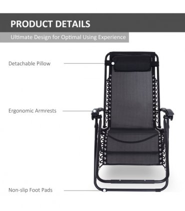 Zero Gravity Chair Adjustable Patio Lounge Chair Recling Seat Outdoor Patio — Colour: Black