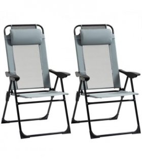 Set of 2 Metal Portable Folding Recliner w/ Adjustable Backrest, Grey