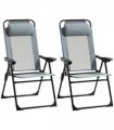 Set of 2 Metal Portable Folding Recliner w/ Adjustable Backrest, Grey