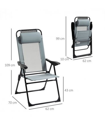 Set of 2 Metal Portable Folding Recliner w/ Adjustable Backrest, Grey