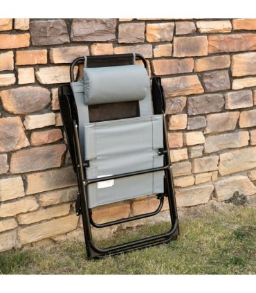 Set of 2 Metal Portable Folding Recliner w/ Adjustable Backrest, Grey